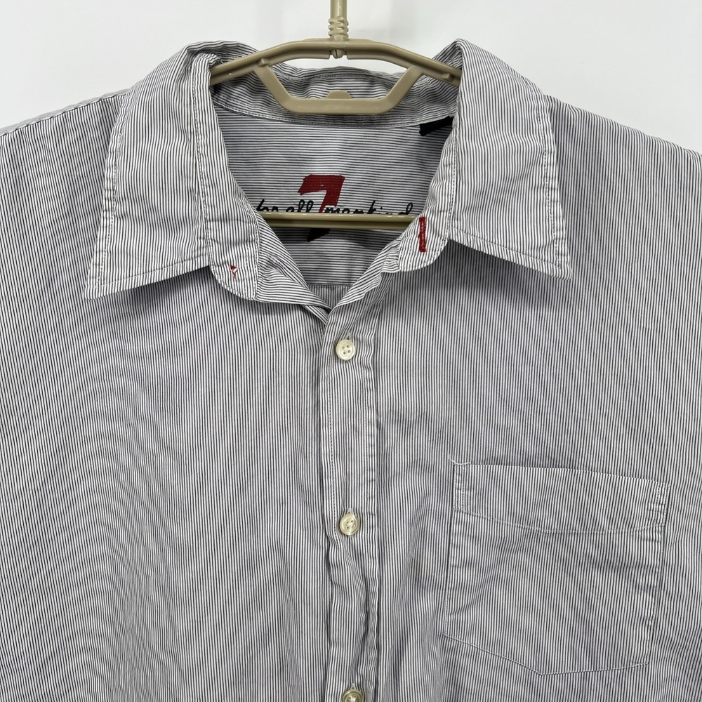 7 For All Mankind Shirt Men's Large Gray Stripe Long Sleeve Button Up Cotton